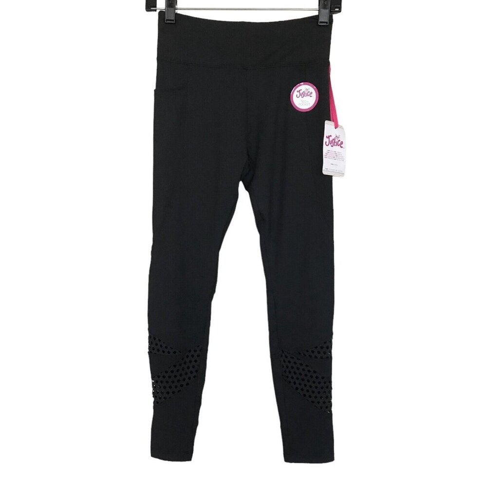 NWT Justice Active Girls Black High Waist Leggings Pocket Cut Out Size 12/14